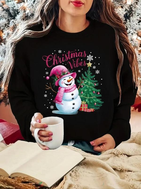 Women's Christmas Themed Snowman Print Crew Neck Pullover, Casual Long Sleeve Sweatshirt for Daily Wear, Ladies Clothes...