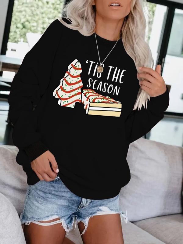 Women's Christmas Tree Pattern Round Neck Sweatshirt, Casual Fitted Pullover, Medium Stretch, All-Season Comfort...