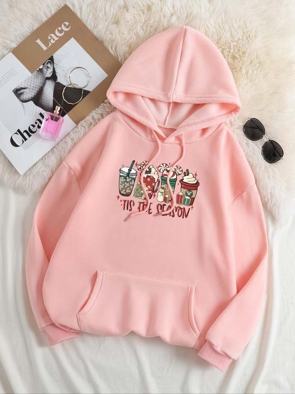 Women's Christmas Tree Print Drop Shoulder Hoodie, Fashion Casual Drawstring Pocket Hooded Sweatshirt for Daily Holiday...