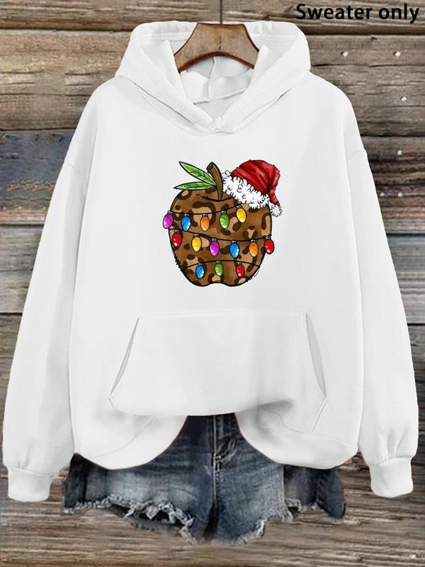 Women's Christmas Tree Print Drop Shoulder Hoodie, Fashion Casual Drawstring Pocket Hooded Sweatshirt for Daily Holiday...