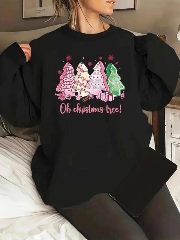 Women's Christmas Tree Print Drop Shoulder Sweatshirt, Casual Long Sleeve Round Neck Pullover for Fall & Winter, Ladies...