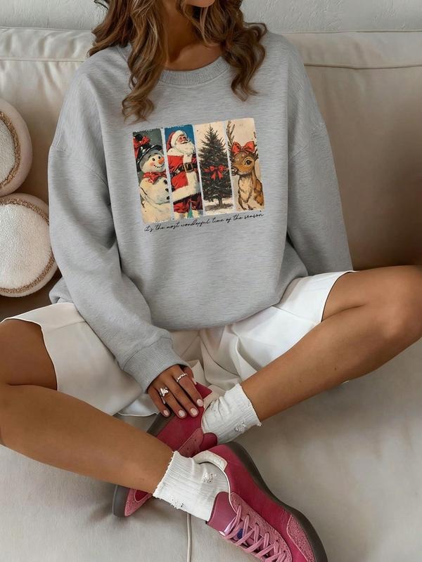 Women's Christmas Tree Print Pullover Sweater, Casual Fitted Round Neck Jumper, Fall & Winter Warm Knitwear for Holiday...