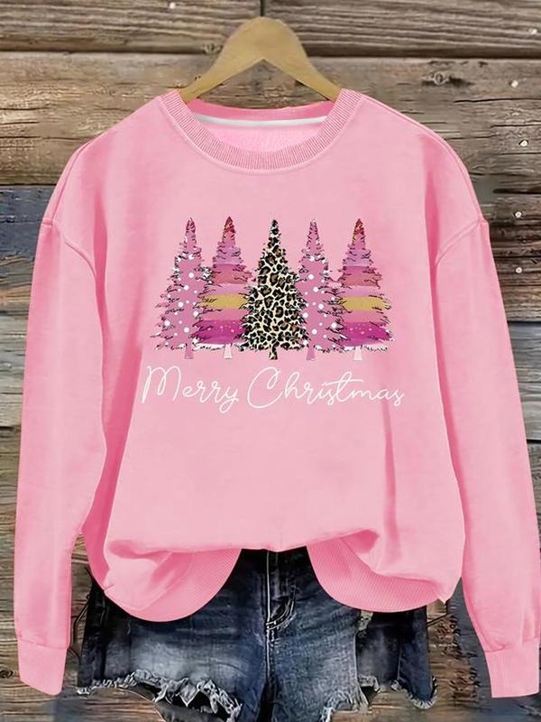 Women's Christmas Tree Print Sweatshirt, Soft Thick Round Neck Pullover, Casual Sporty Style, Perfect for Parties and...