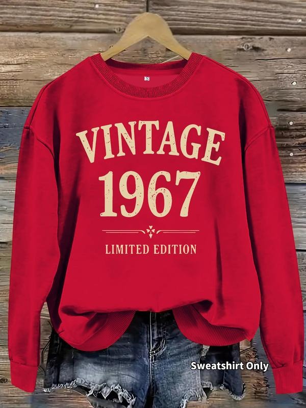 Women's Classic 1967 Limited Edition Graphic Round Neck Sweatshirt, Casual Fitted Pullover, Medium Stretch, All-Season...