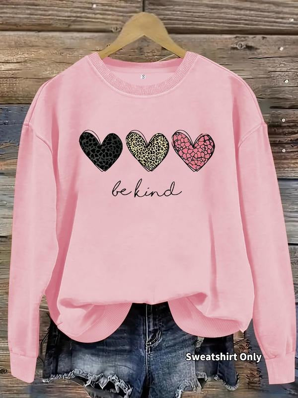 Women's Colorful Heart Print Casual Round Neck Sweatshirt, Soft Pullover, Fall & Winter Essential, Comfortable Fabric...