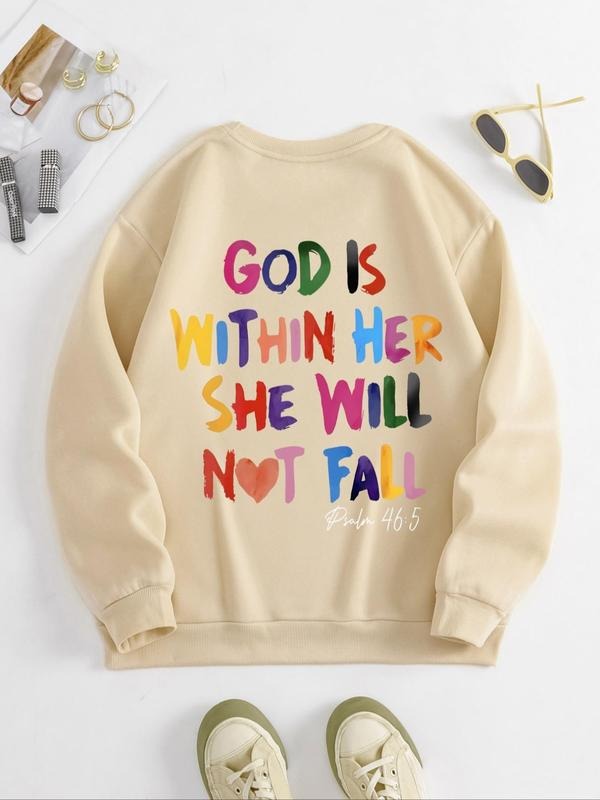 Women's Colorful Letter & Number Print Drop Shoulder Sweatshirt, Casual Long Sleeve Round Neck Pullover for Spring &...
