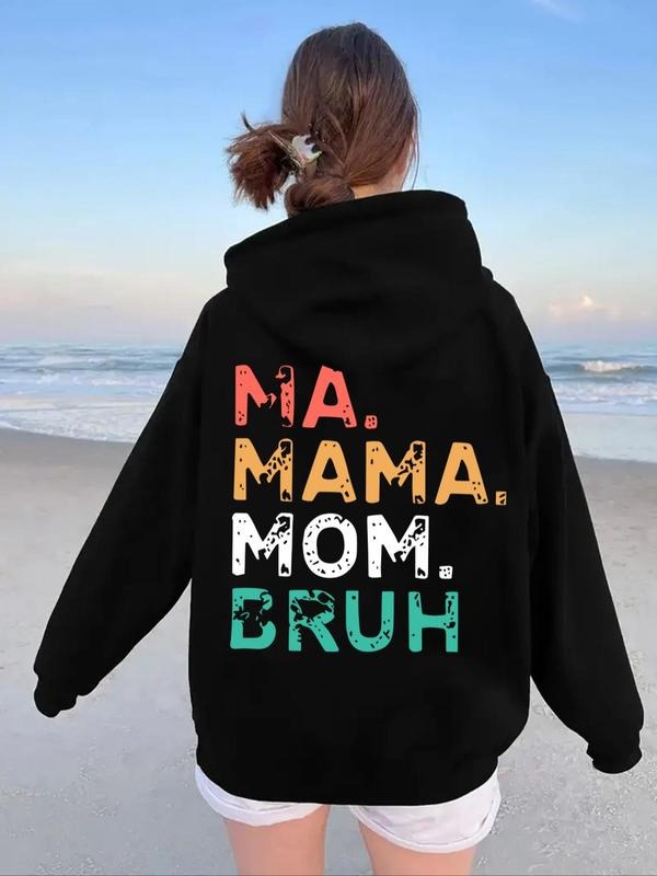 Women's Colorful Letter Print Drop Shoulder Hoodie, Fashion Casual Drawstring Pocket Hooded Sweatshirt for Daily Holiday...