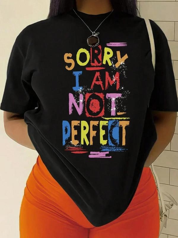 Women's Colorful Letter Print Round Neck Tee, Fashion Casual Crew Neck T-Shirt for Daily Holiday Vacation Outdoor Wear,...