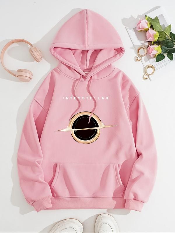 Women's Cosmic Hole Print Hooded Long Sleeve Sweatshirt, Casual Loose-Fitting Fall & Winter Clothing, Pullover Top...