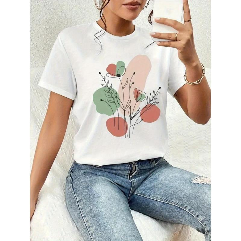 Women's Cotton T-Shirt with Abstract Floral Print
