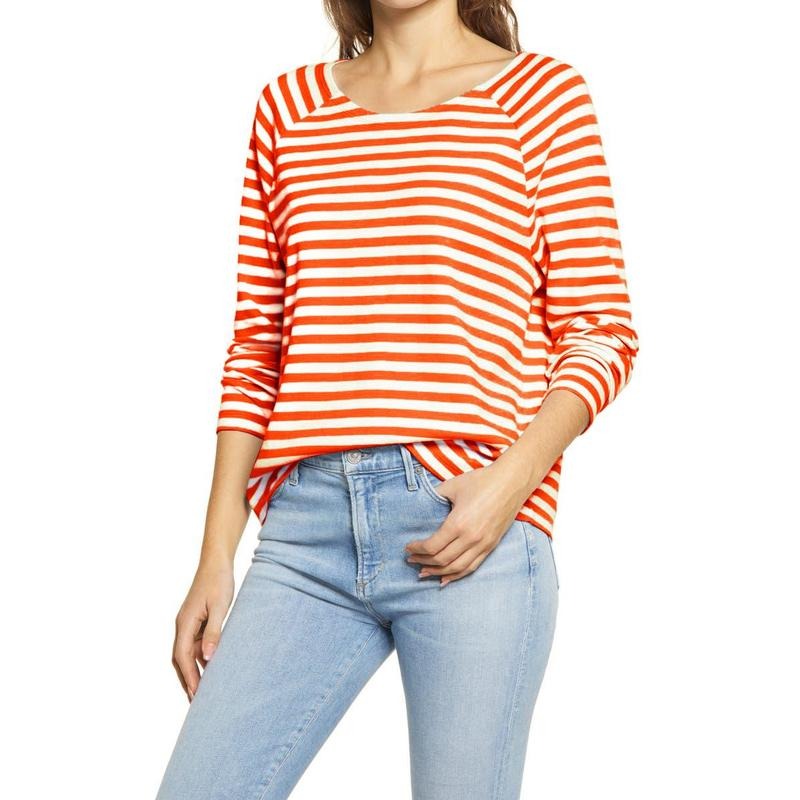 Women's Crewneck Long Sleeve Stripe Shirt Casual Loose Raglan T-Shirt Top Yellow Hoodie, Sweatshirt | UrbanDripWear.com