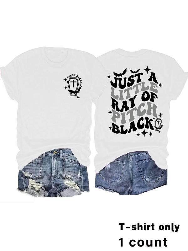 Women's Cross & Bat Print Round Neck Tee, Vintage Trendy Casual Short Sleeve T-shirt for Daily Wear, Ladies Summer, Top...