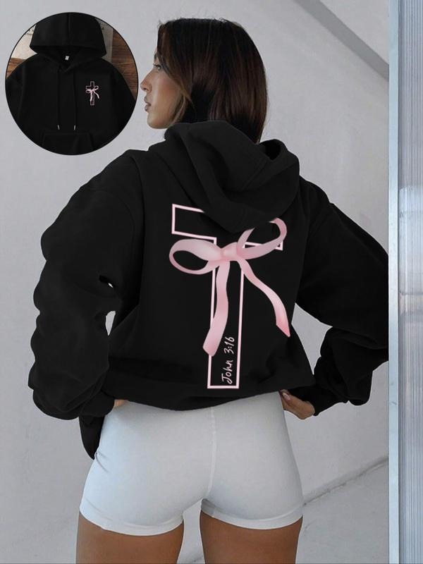 Women's Cross Butterfly Print Hoodie Sweatshirt, Casual Loose-Fit Fleece Pullover for Fall & Winter, Daily Wear Fashion...