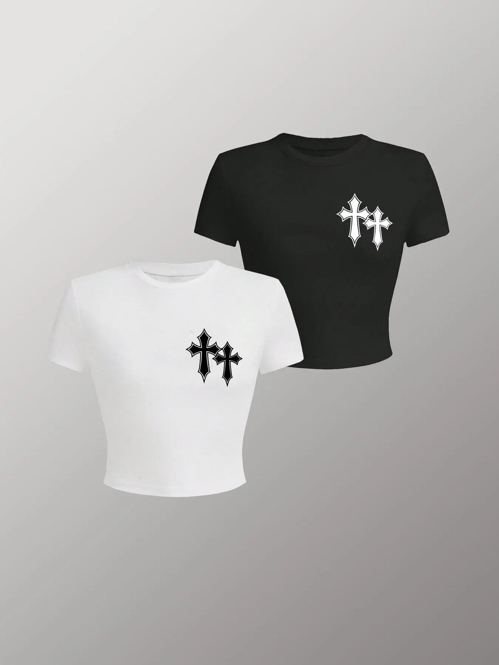 Women's Cross Print Short Sleeve Tee, Casual Round Neck T-Shirt for Daily Wear, Streetwear Tops for All Seasons Hoodie,...