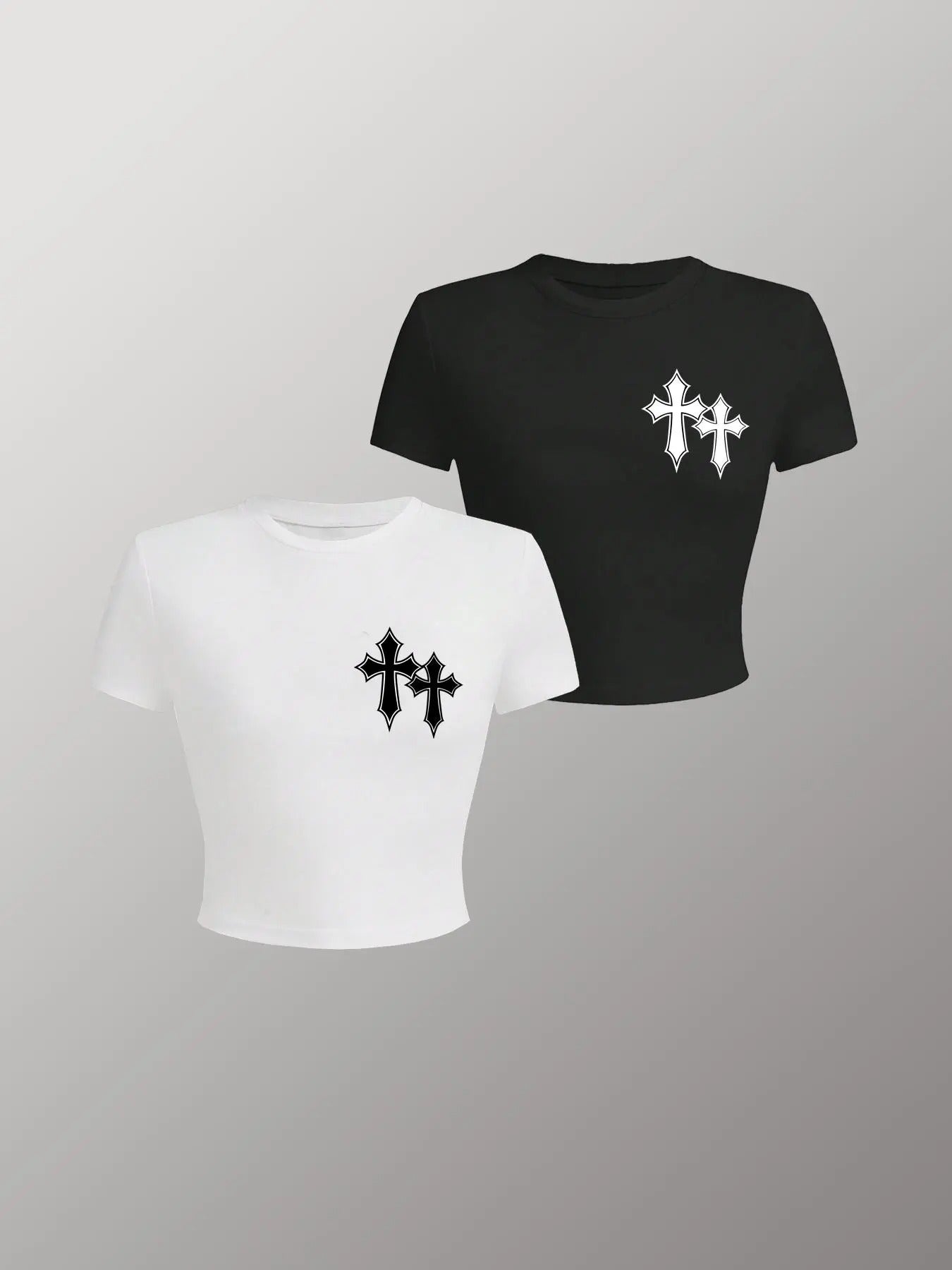 Women's Cross Print Short Sleeve Tee, Casual Round Neck T-Shirt for Daily Wear, Streetwear Tops for All Seasons Hoodie,...