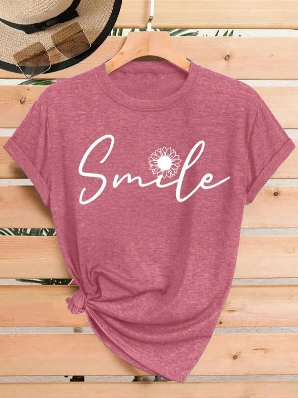 Women's Daisy Print Round Neck Tee, Fashion Casual Crew Neck T-Shirt for Daily Holiday Vacation Outdoor Wear, Ladies...