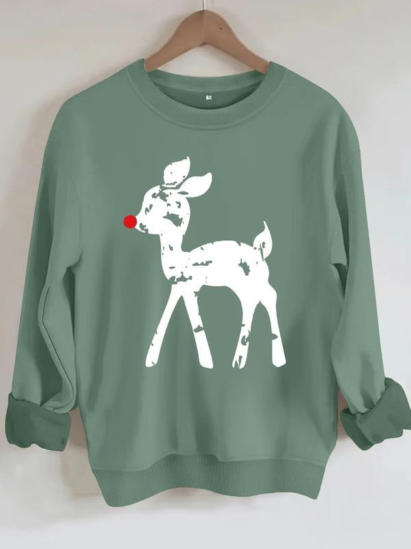 Women's Deer Print Sweatshirt, Graduation Long Sleeve Top, Back-To-School Clothing, Graduation Ceremony, Teacher, Fall &...