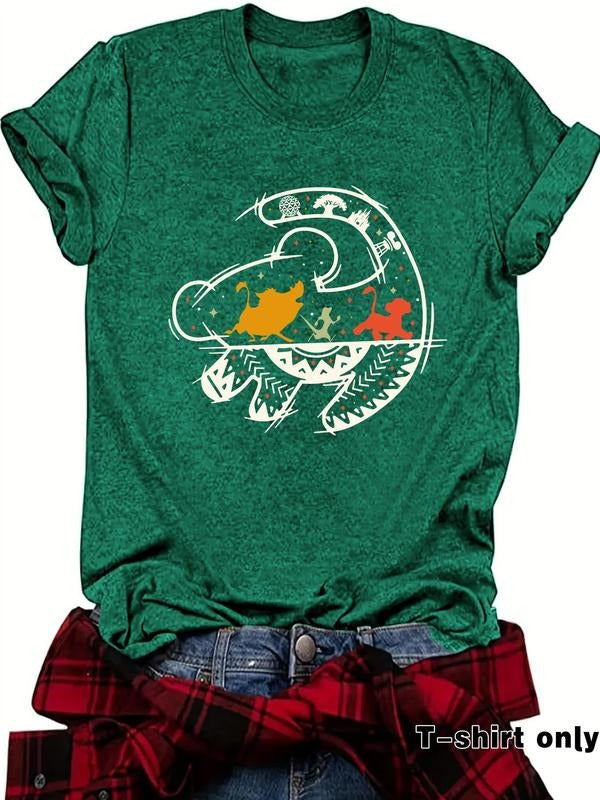 Women's Dinosaur Print Round Neck Tee, Casual Short Sleeve Crew Neck T-Shirt for Summer, Fashion Women's Top for Daily...