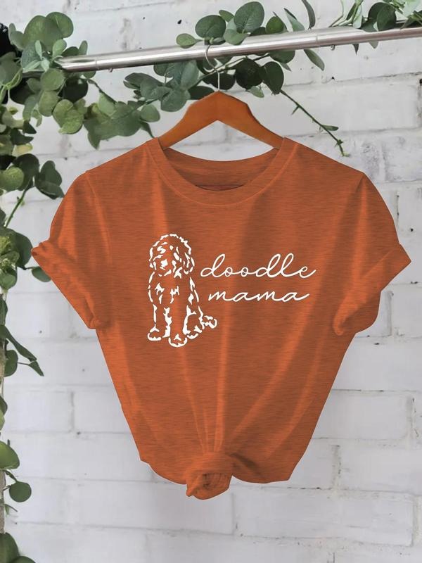 Women's Dog & Letter Print Round Neck Tee, Casual Short Sleeve Crew Neck T-shirt for Summer, Fashion Women's Top for...