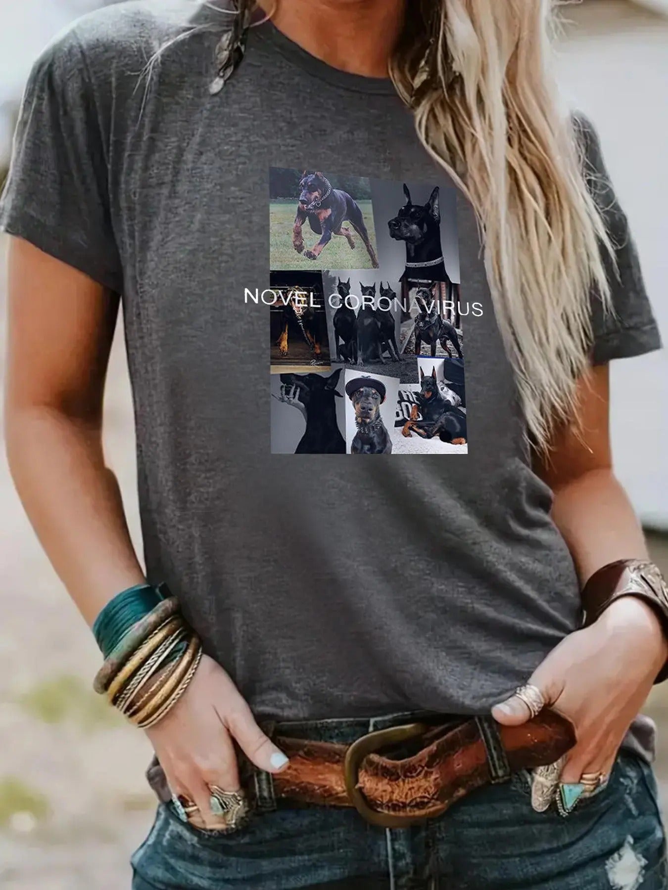 Women's Dog & Letter Print Round Neck Tee, Fashion Casual Crew Neck T-shirt for Daily Holiday Vacation Outdoor Wear,...