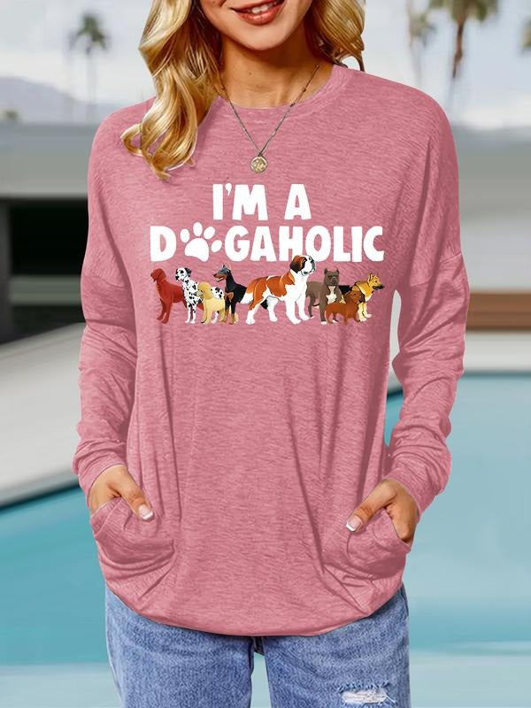 Women's Dog Letter Print Round Neck Long Sleeve Pullover, Casual Loose Fit T-Shirt, Comfortable Breathable Spring & Fall...