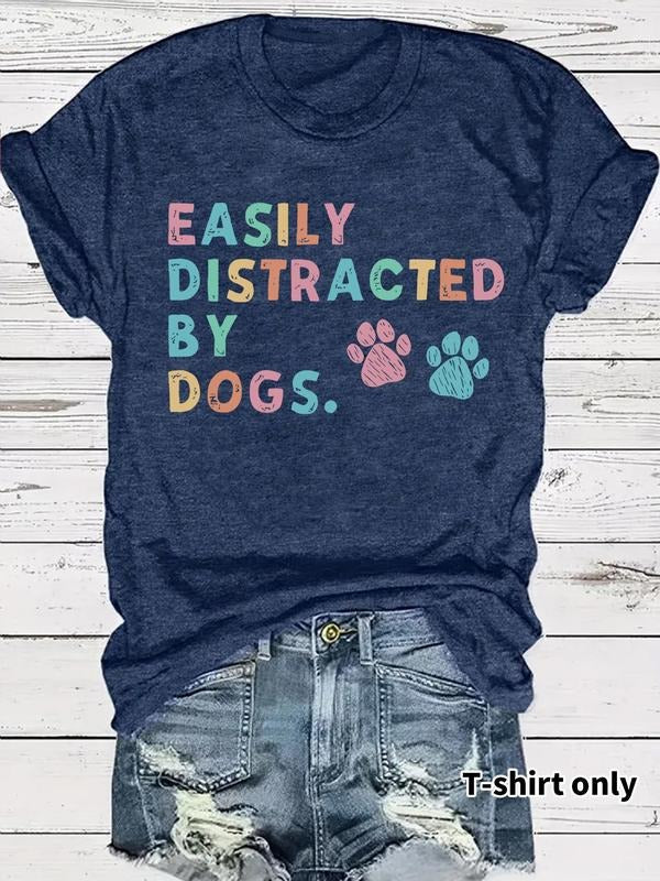 Women's Dog Paw Print Round Neck Tee, Casual Short Sleeve Crew Neck T-shirt for Summer, Fashion Women's Top for Daily...