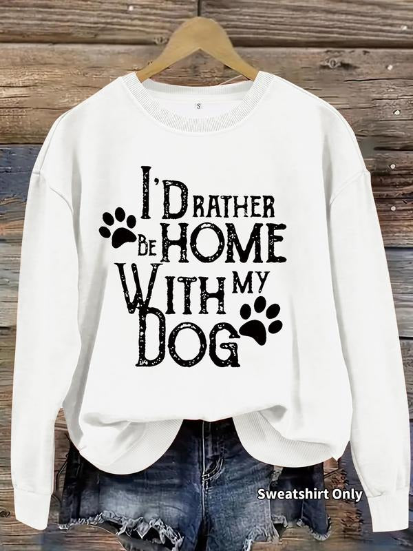 Women's Dog Print Crew Neck Sweatshirt, Casual Long Sleeve Pullover for Daily Wear, Ladies Fall & Winter Clothes, Hoodie...