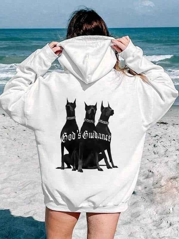 Women's Dog Print Drawstring Pocket Hoodie, 2024 New Style Fashion Casual Hooded Sweatshirt for Daily Holiday Outdoor...