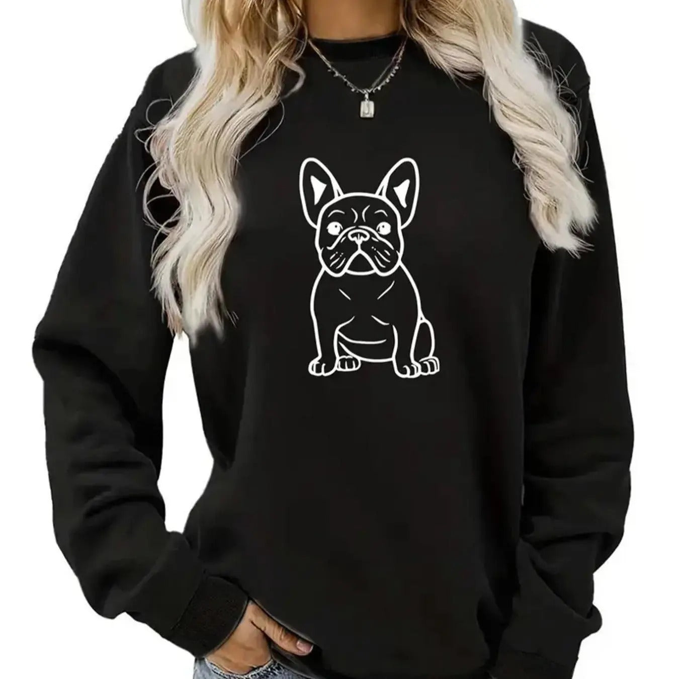 Women's Dog Print Drop Shoulder Sweatshirt, Casual Long Sleeve Round Neck Pullover for Fall & Winter, Ladies Clothes for...