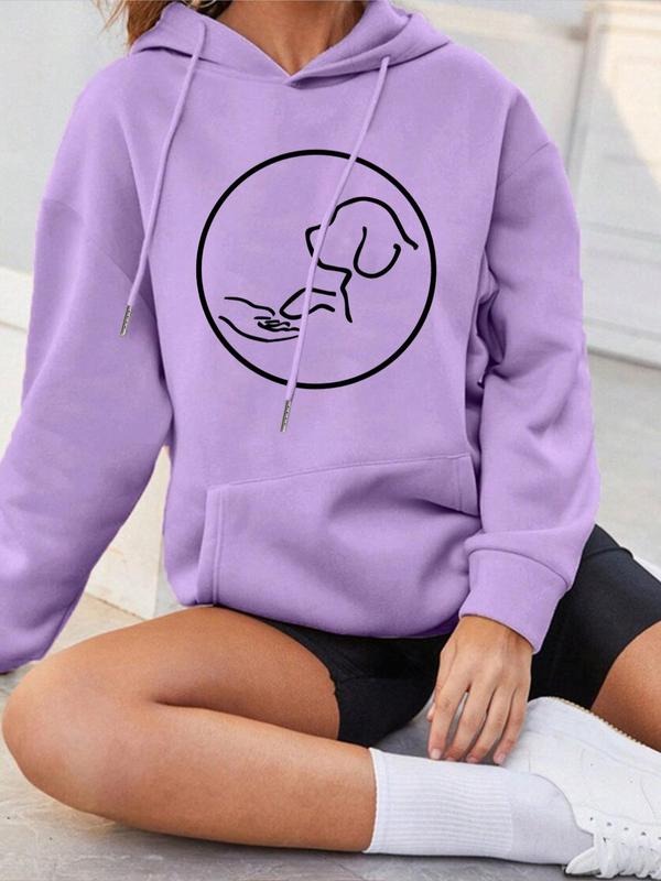 Women's Dog Print Thermal Lined Hoodie, Casual Long Sleeve Hooded Sweatshirt for Fall & Winter, Women's Clothes for Daily...