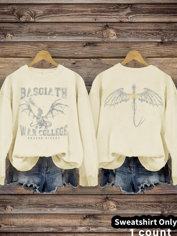 Women's Dragon & Bat Print Crew Neck Sweatshirt, Casual Long Sleeve Pullover for Fall & Winter, Women's Clothes for Daily...
