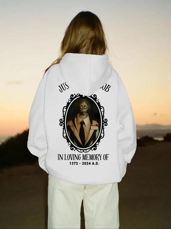 Women's Drop Shoulder Hoodie, Fashion Casual Drawstring Pocket Hooded Sweatshirt Halloween Themed for Daily Holiday...