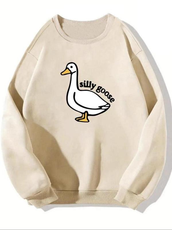 Women's Duck & Letter Print Drop Shoulder Sweatshirt, Casual Long Sleeve Round Neck Pullover for Fall & Winter, Women's...