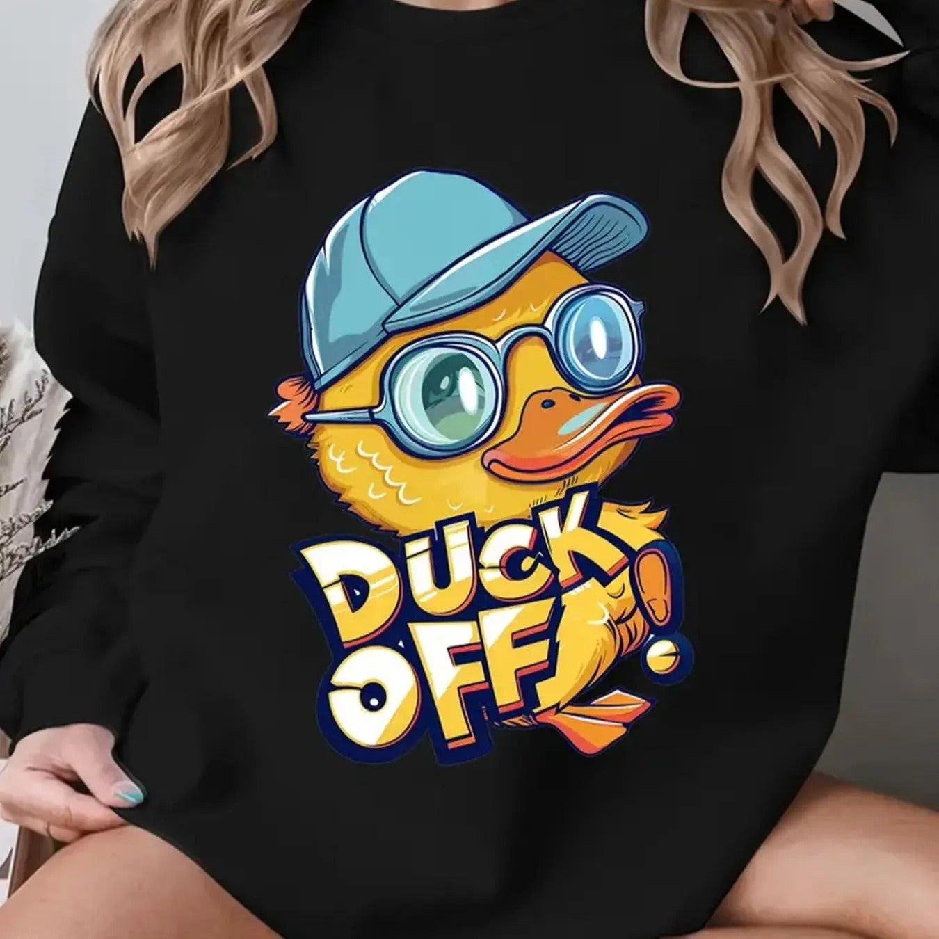 Women's Duck & Letter Print Round Neck Pullover, Fashion Casual Crew Neck Sweatshirt for Daily Holiday Outdoor Wear,...