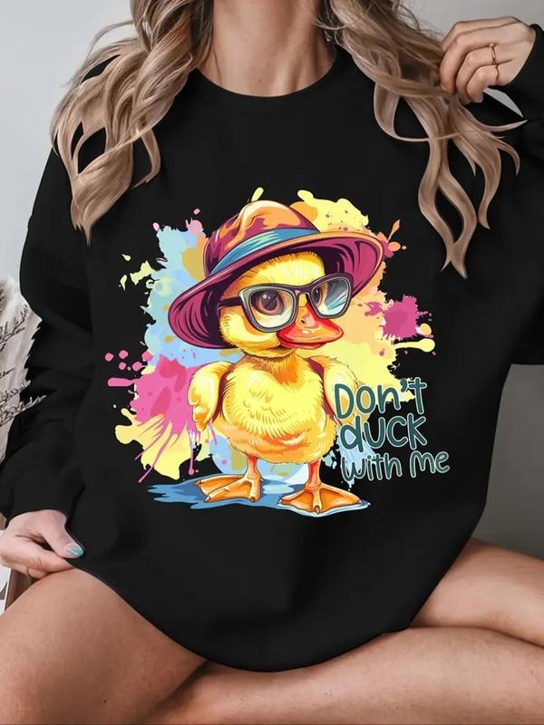 Women's Duck Print Round Neck Pullover, 1 Count Fashion Casual Crew Neck Sweatshirt for Daily Holiday Outdoor Wear, Women...