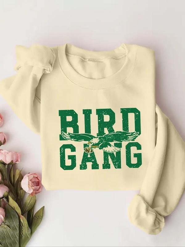 Women's Eagle  & Letter Print Thermal Lined  Pullover, Casual Long Sleeve Crew Neck Sweatshirt for Fall & Winter, Women's...