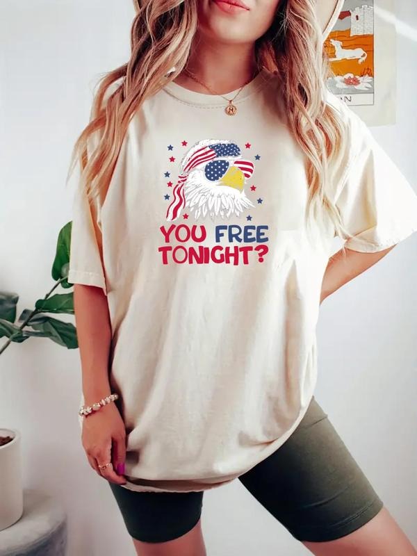 Women's Eagle Print Round Neck Graphic Tee, Casual Short Sleeve Crew Neck T-shirt for Daily Wear, Ladies Clothes for All...