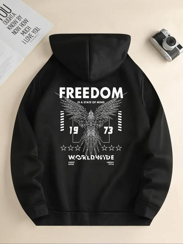 Women's Eagle Print Thermal Lined Hoodie, Fashion Casual Letter Print Kangaroo Pocket Hooded Sweatshirt for Daily Holiday...