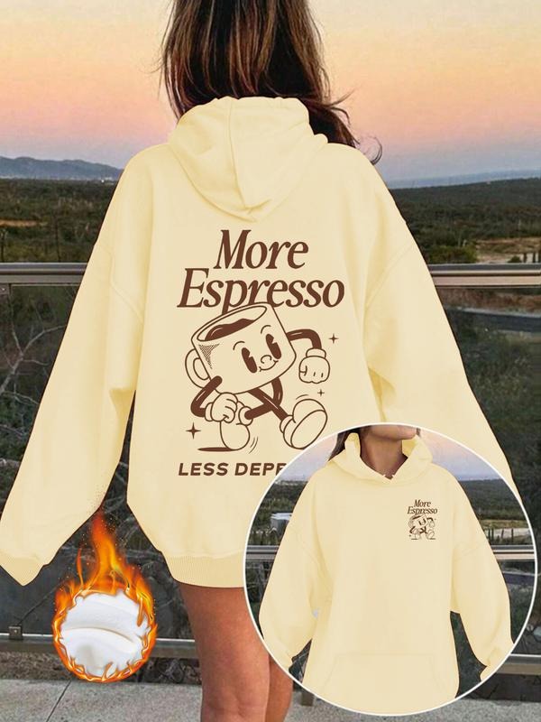 Women's Elegant Cup Print Hoodie Funny Sweatshirt, Long Sleeve Pocket Pullover, Fall & Winter Casual Top, Comfortable Fit...