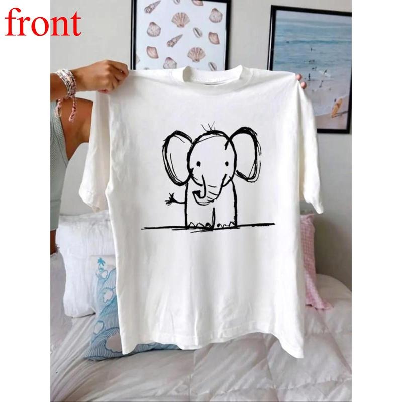 Women's Elephant Print Round Neck Tee, Fashion Casual Crew Neck T-Shirt for Daily Holiday Vacation Outdoor Wear, Ladies...