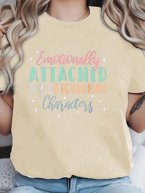 Women's Emotional Attached To Fictional Characters Round Neck Graphic Tee, Vintage Trendy Casual Short Sleeve T-shirt for...