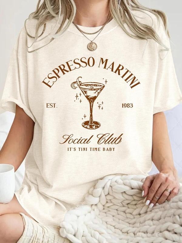 Women's Espresso Martini Social Club Round Neck Graphic Tee, Vintage Trendy Casual Short Sleeve T-shirt for Daily Wear,...