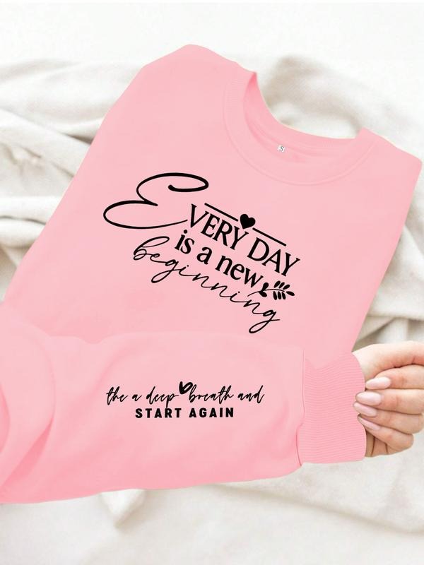 Women's Everyday Is a New Beginning Letter Heart Print Round Neck Sweatshirt, Casual Fitted Pullover, All Seasons Comfort...