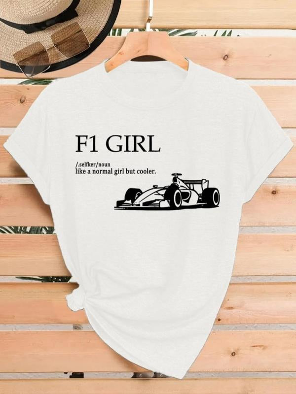 Women's F1 Girl Round Neck Graphic Tee, Fashion Casual Crew Neck T-Shirt for Daily Holiday Vacation Outdoor Wear, Ladies...