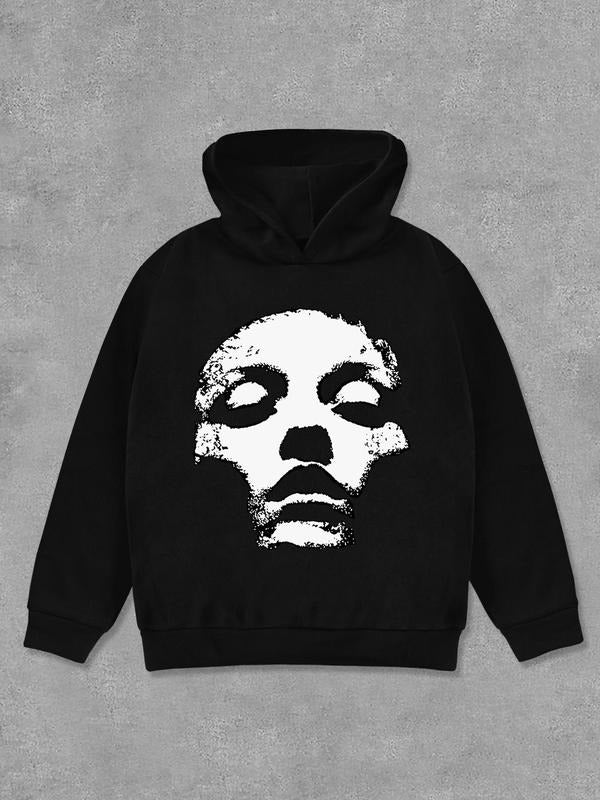 Women's Face Print Hoodie, Fashion Casual Long Sleeve Hooded Sweatshirt for Daily Holiday Outdoor Wear, Women Clothing...