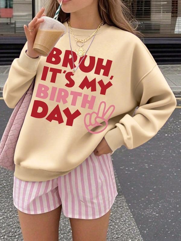 Women's Fall Winter Casual Fitted Sweatshirt, Trendy Letter Print Design, Round Neck Warm Sports Top, Moderate Fabric,...
