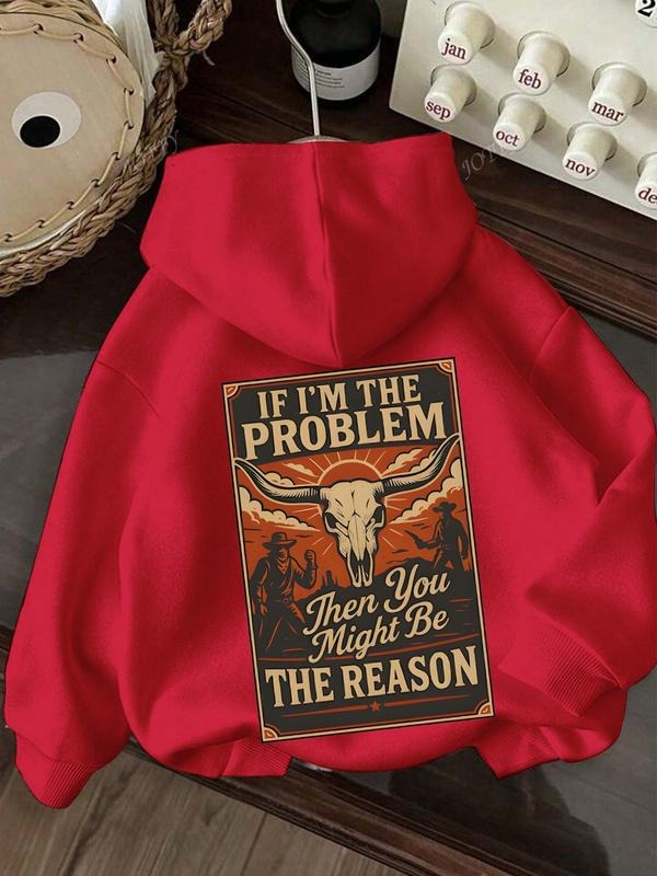 Women's Fall Winter Casual Loose-Fit Hoodie, Cow Head Letter Print Long Sleeve Knitted Sweatshirt, Warm Fleece Lined...