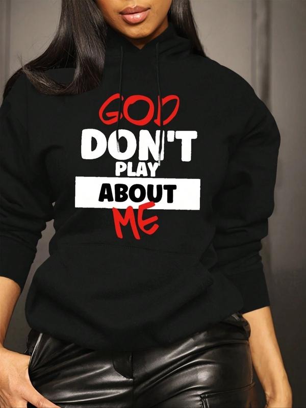 Women's Fall Winter Fleece Sweatshirt, God Don't Play with Me Print, Casual Hooded Pullover, Loose-Fitting, Daily Wear...