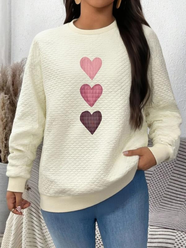 Women's Fall Winter Heart Print Round Neck Sweatshirt, Comfortable Skin-Friendly Fabric, Casual Home Wear, Outdoor &...