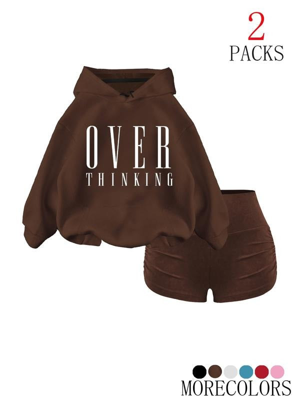 Women's Fall Winter Hooded Sweatshirt Set, Casual Loose-Fit Cartoon Print, Thick Fabric, Fashion Pocket Design, Daily...